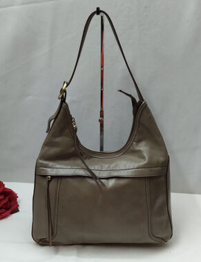 HOBO Gray Leather Zipper Closure Hobo Shoulder Bag